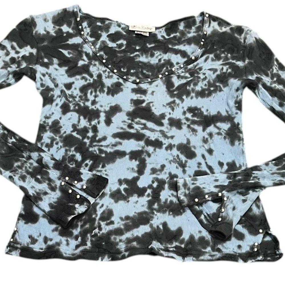 Miss Vintage Grunge Black and Blue Long Sleeve Top Studded USA M
